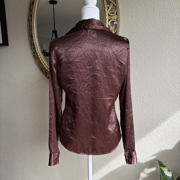 Anxiety Silk Brown Button up Blouse - Picture 5 of 5